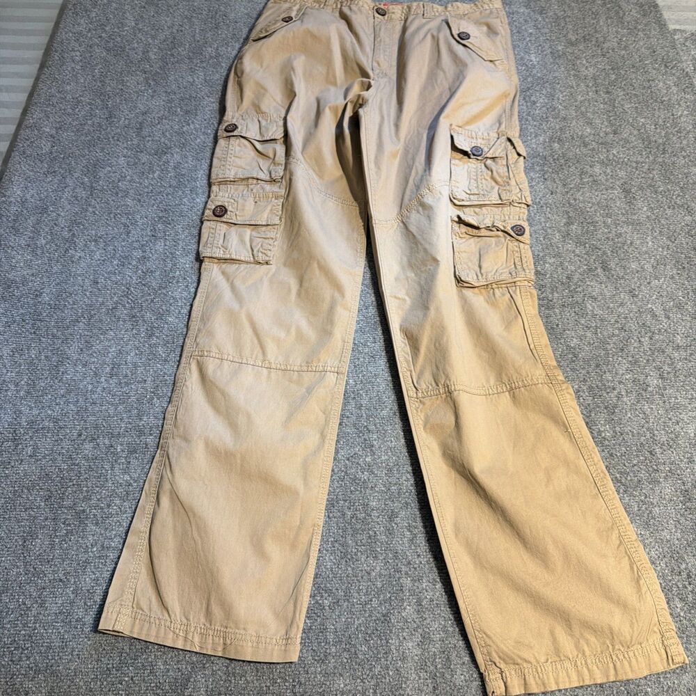 PJ Mark Cargo Pants Men 34x34 Beige Straight Pockets Relaxed 100% Cotton